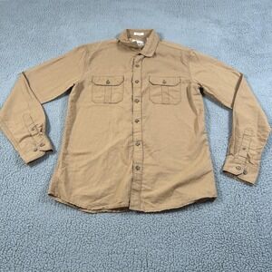 People Mens Slim Fit Shirt Size 42 Tan Button Up Linen Cotton Long Sleeve